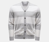 Cashmere Cardigan hellgrau/offwhite gestreift