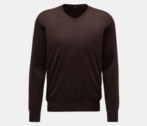 Feinstrick V-Ausschnitt-Pullover braun