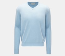 Kaschmirpullover mit V-Ausschnitt hellblau