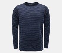 Leinen-Rundhalspullover 'fu10fu.172' graublau/schwarz gestreift