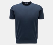 Feinstrick Rundhals-Kurzarmpullover navy