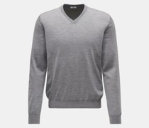 Feinstrick V-Ausschnitt-Pullover grau