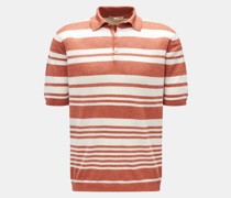 Leinen Kurzarm-Strickpolo 'Crazy Stripes' rostrot/creme gestreift