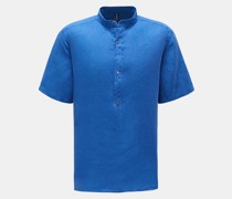 Popover-Kurzarmhemd 'Linen Guru' Grandad-Kragen blau