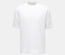 Feinstrick Rundhals-Kurzarmpullover weiss