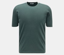 Feinstrick Rundhals-Kurzarmpullover dunkelgrün