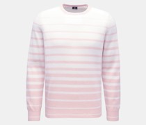 Cashmere Rundhalspullover 'Argentina' rosé/weiß gestreift