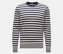 Feinstrick Rundhalspullover 'Aalfeo' dunkelblau/offwhite gestreift