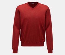 Feinstrick V-Ausschnitt-Pullover rot