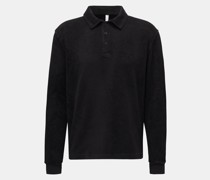 Frottee Longsleeve-Poloshirt schwarz