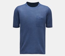 Feinstrick-Kurzarmpullover 'Linen Knit Tee' dunkelblau