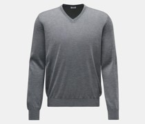 Merino Feinstrick V-Ausschnitt-Pullover grau