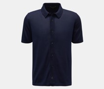 Kurzarm-Strickhemd schmaler Kragen navy