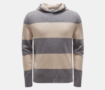 Kaschmirpullover mit Kapuze grau/beige gestreift
