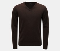 Kaschmirpullover mit V-Ausschnitt dunkelbraun