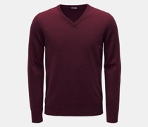 Kaschmirpullover mit V-Ausschnitt bordeaux