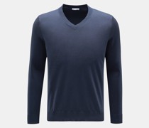 Feinstrick V-Ausschnitt-Pullover navy