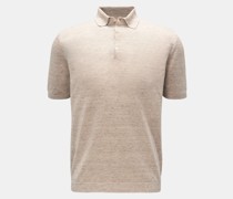 Leinen Kurzarm-Strickpolo beige