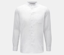 Leinenhemd 'Linen Collar Shirt' Grandad-Kragen weiß