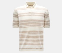 Leinen Kurzarm-Strickpolo beige/weiß gestreift