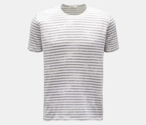 Leinen Rundhals-T-Shirt grau/weiß gestreift