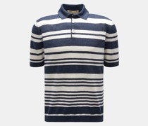 Leinen Kurzarm-Strickpolo navy/weiß gestreift