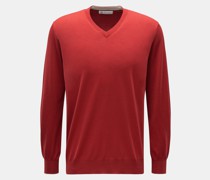 Feinstrick V-Ausschnitt-Pullover rot
