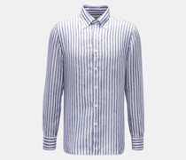 Leinenhemd 'Gable' Button-Down-Kragen graublau/weiß gestreift