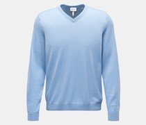 Feinstrick V-Ausschnitt-Pullover hellblau