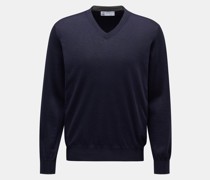 Feinstrick V-Ausschnitt-Pullover navy