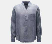 Leinenhemd 'Fish Tail' Grandad-Kragen graublau