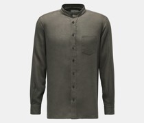 Leinenhemd 'Linen Collar Shirt' Grandad-Kragen oliv
