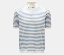 Leinen Kurzarm-Strickpolo blau/weiß gestreift