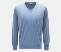 Feinstrick V-Ausschnitt-Pullover rauchblau