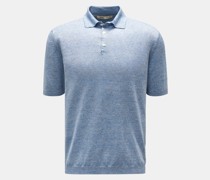 Leinen Kurzarm-Strickpolo rauchblau