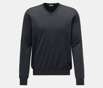 Merino Feinstrick V-Ausschnitt-Pullover dunkelgrau