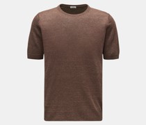 Feinstrick Rundhals-Kurzarmpullover braun