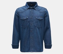 Jeanshemd 'Western Shirt' schmaler Kragen dunkelblau