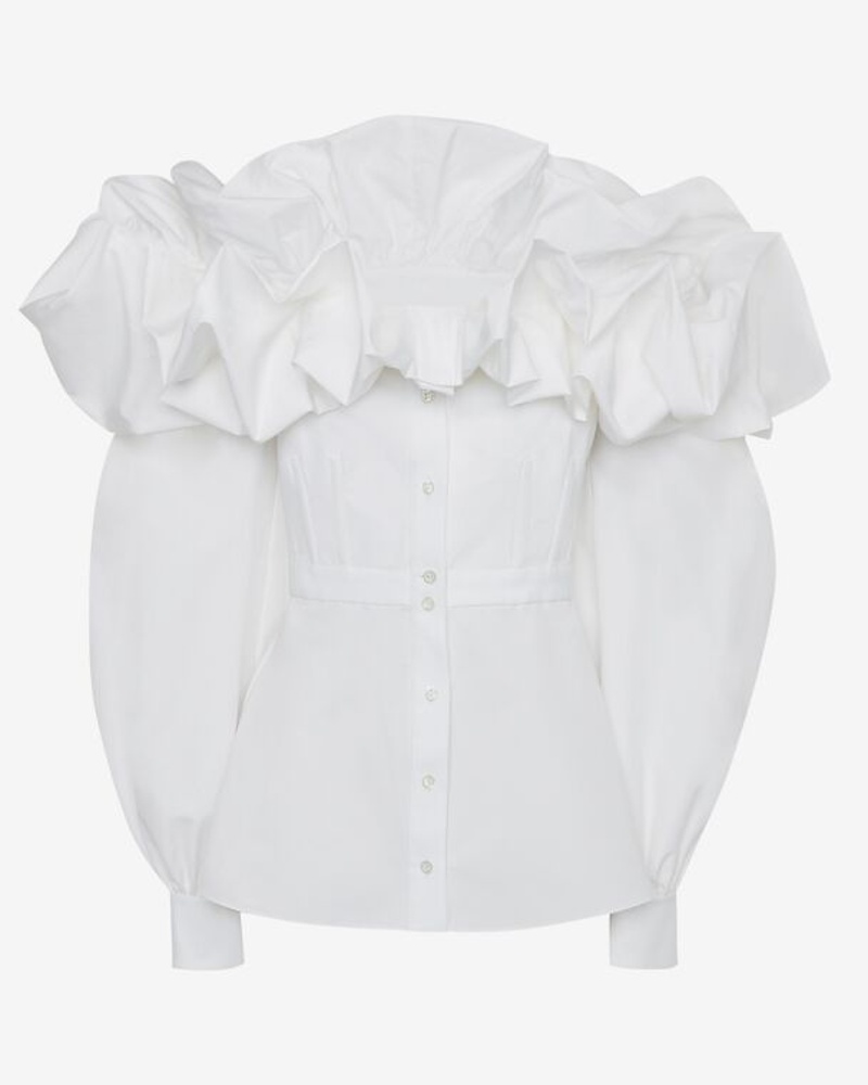Alexander McQueen Damen Hemd mit Kokonärmeln und freien Schultern