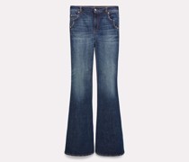 Long Flared Jeans mit Westerndetails