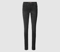 Jeans mit unifarbenem Design und Used-Look im Skinny Fit