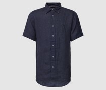 Regular Fit Freizeithemd aus reinem Leinen in Denim-Optik