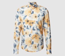 Slim Fit Business-Hemd mit floralem Muster