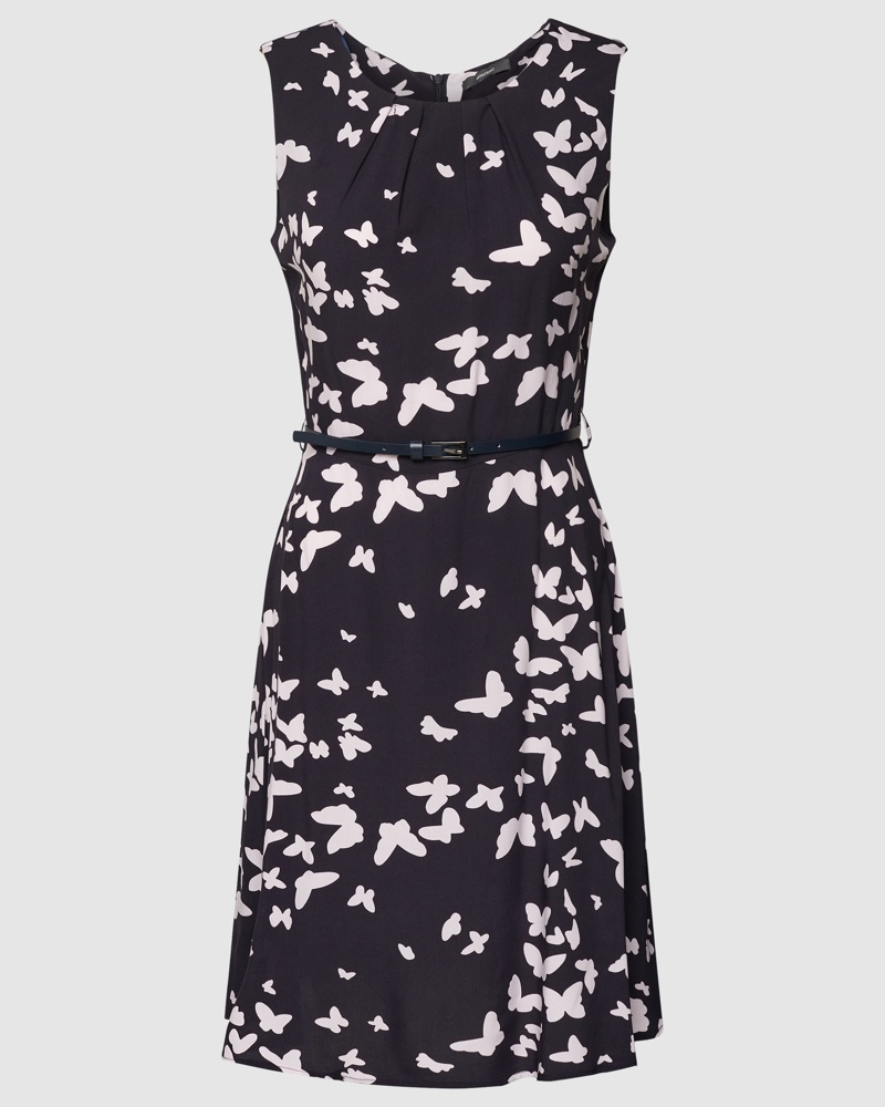 MONTEGO Damen Knielanges Kleid aus Viskose mit Taillengürtel