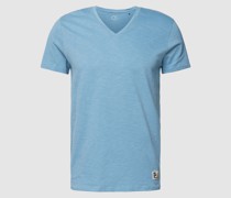 T-Shirt mit geripptem V-Ausschnitt