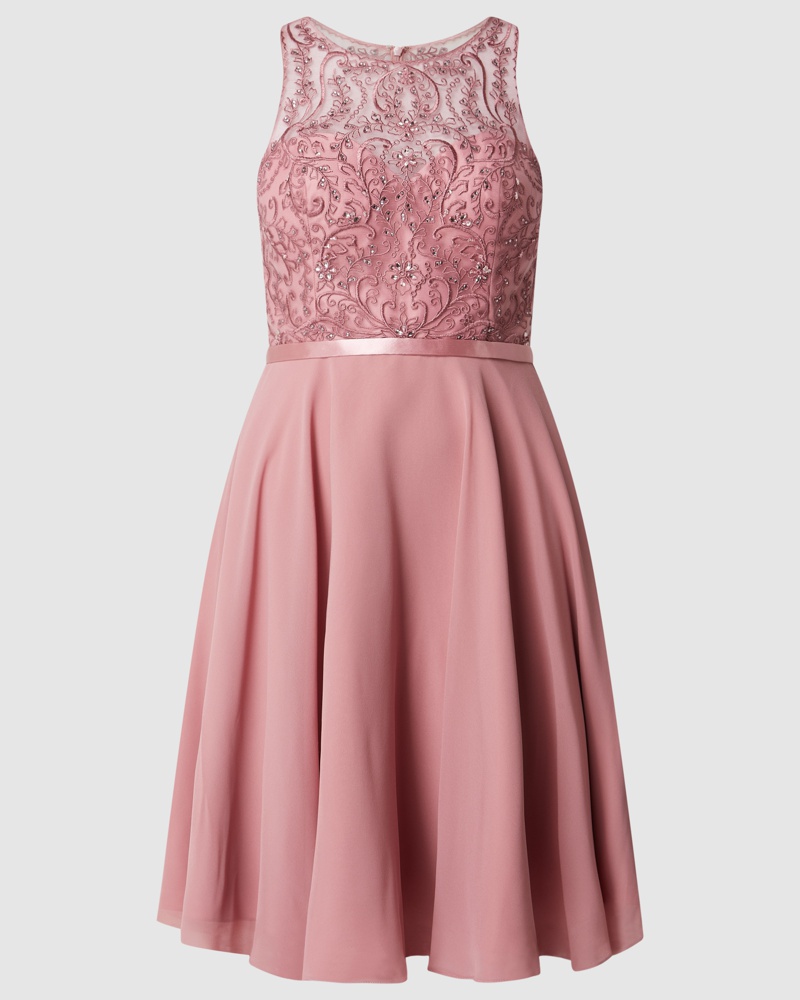 LUXUAR Damen Cocktailkleid mit Strasssteinbesatz