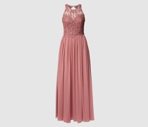 Abendkleid mit floralen Stickereien und Zierperlen