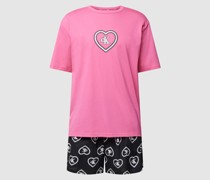 Pyjama mit Motiv- und Logo-Stitching