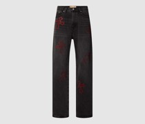 Baggy Jeans mit CRUCIFIX BLING Strasssteinen in Rot