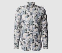 Slim Fit Leinenhemd mit floralem Allover-Print Modell 'Hugh'